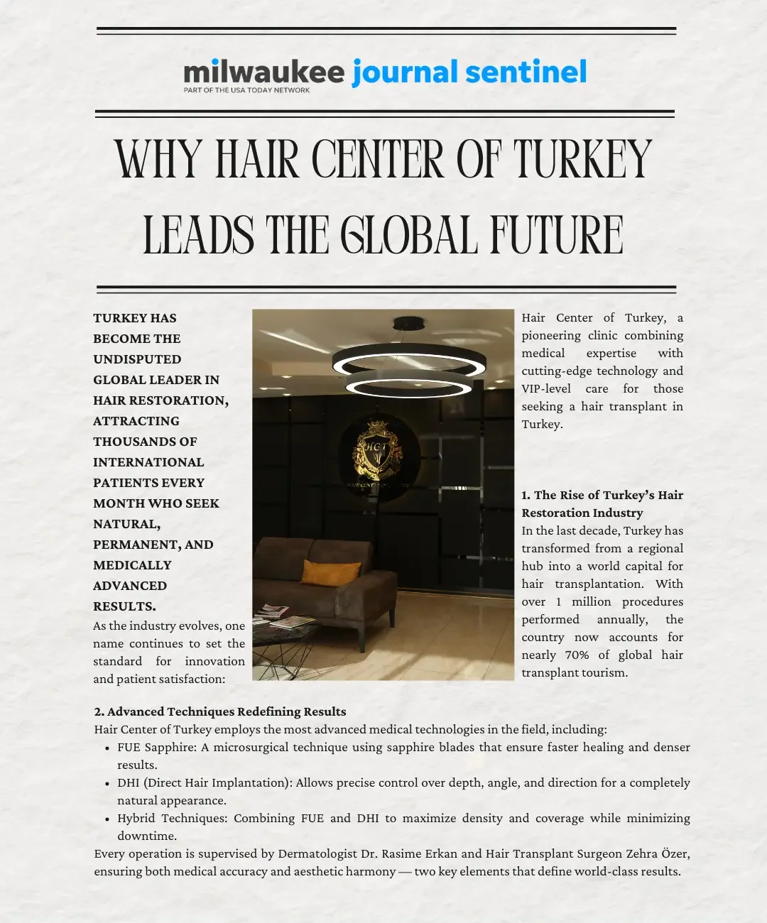 Milwaukee Journal Sentinel contributor feature about Hair Center of Turkey