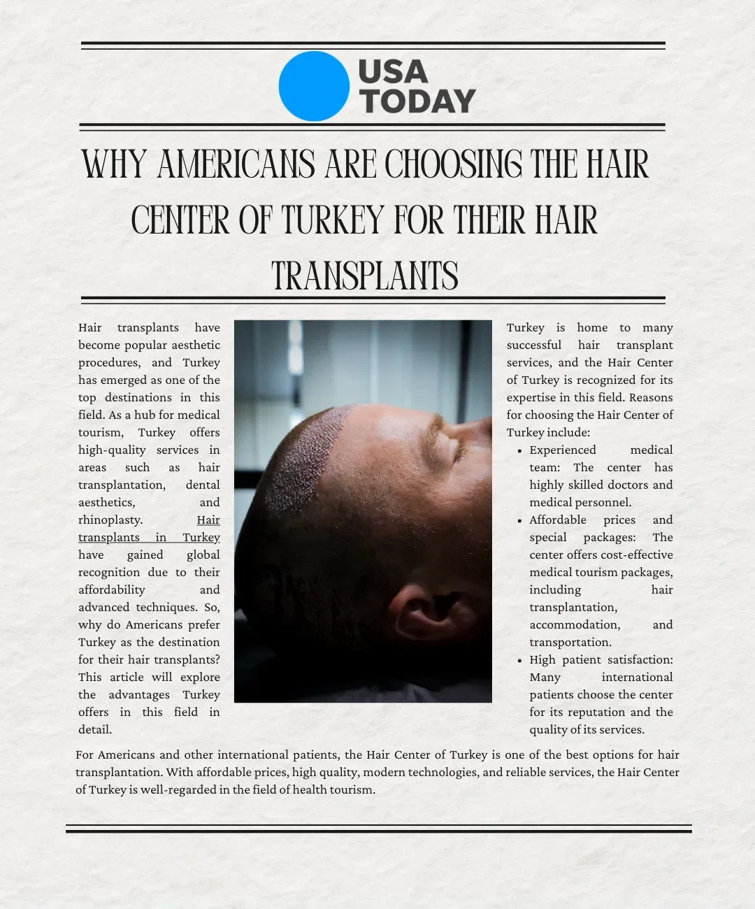 USA Today contributor feature about Hair Center of Turkey